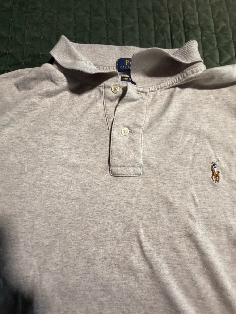 Ralph Lauren Beige Heather Pima Cotton Polo Short Sleeve Shirt Size Large